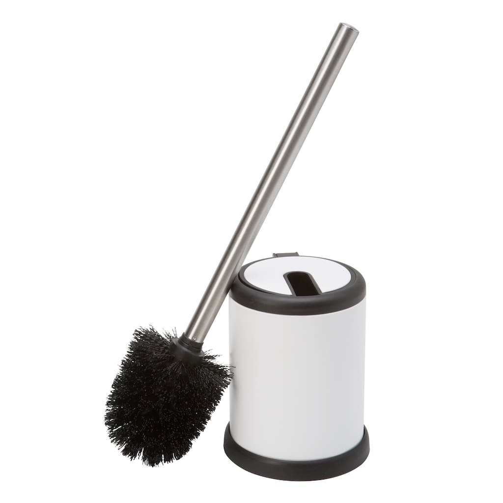 Bath Bliss Self Closing Lid Toilet Brush and Holder in White - 4.5"Rdx 15.4"