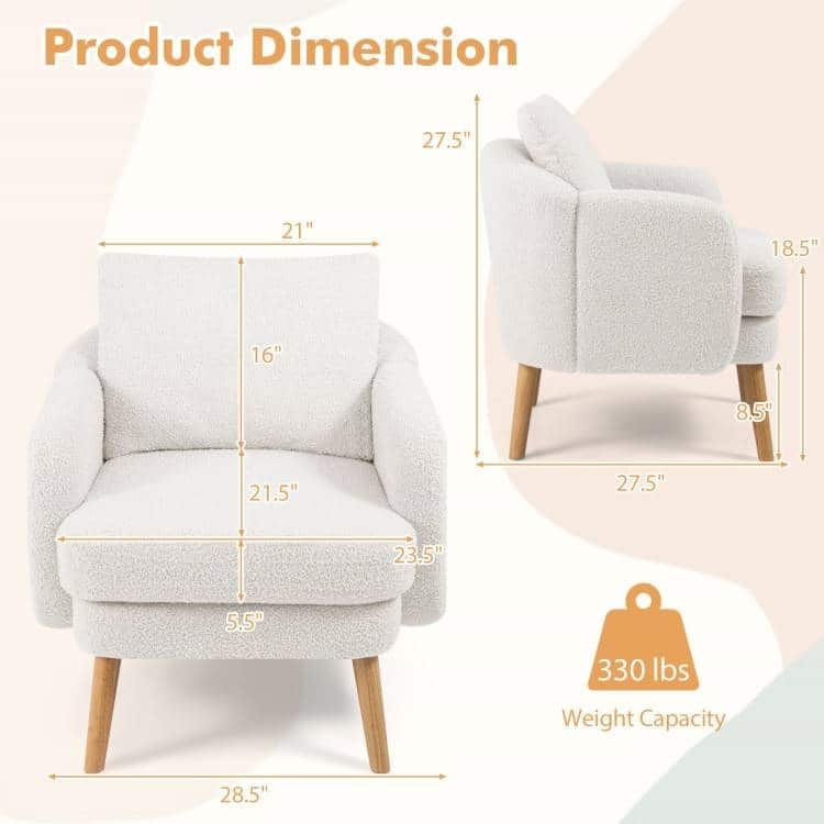 Sherpa Accent Chair with Pillow and Rubber Wood Legs - 28.5" x 27.5" x 27.5"