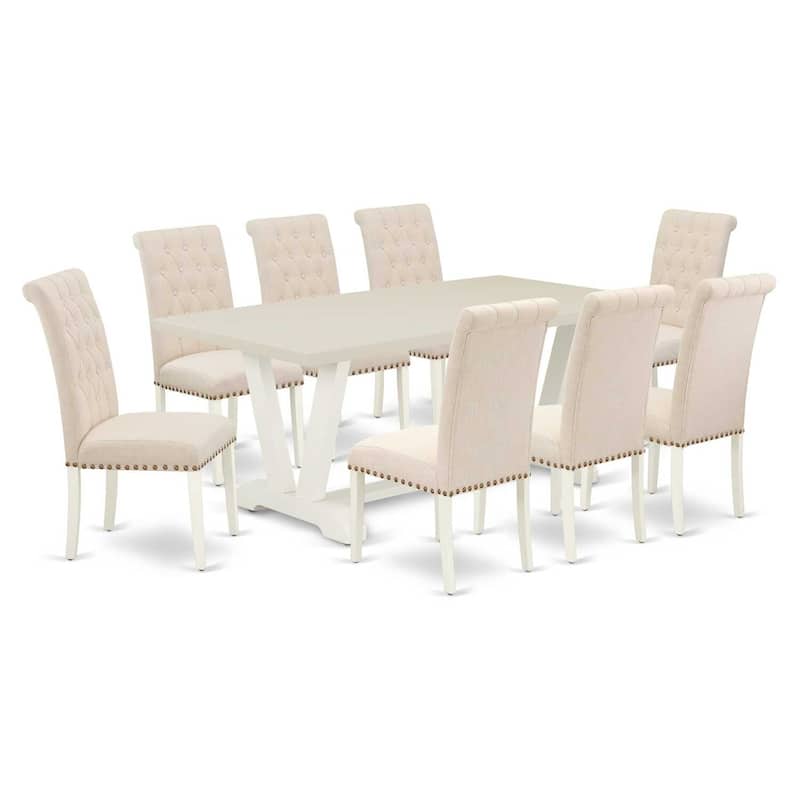 Small Dining Table Set - 9 Piece Parsons Dining Room Set - 8 Chairs & Rectangular Table - Solid Wood
