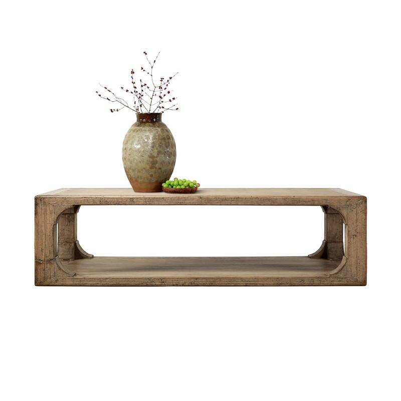 66 Inches Wide Ming Arch Coffee Table Weathered Natural with Distressed Gray