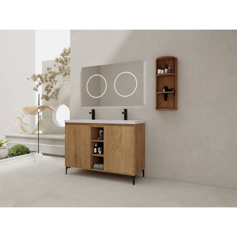 48" Freestanding Bathroom Vanity With Double Sink and Storage Rack, Soft Close Doors