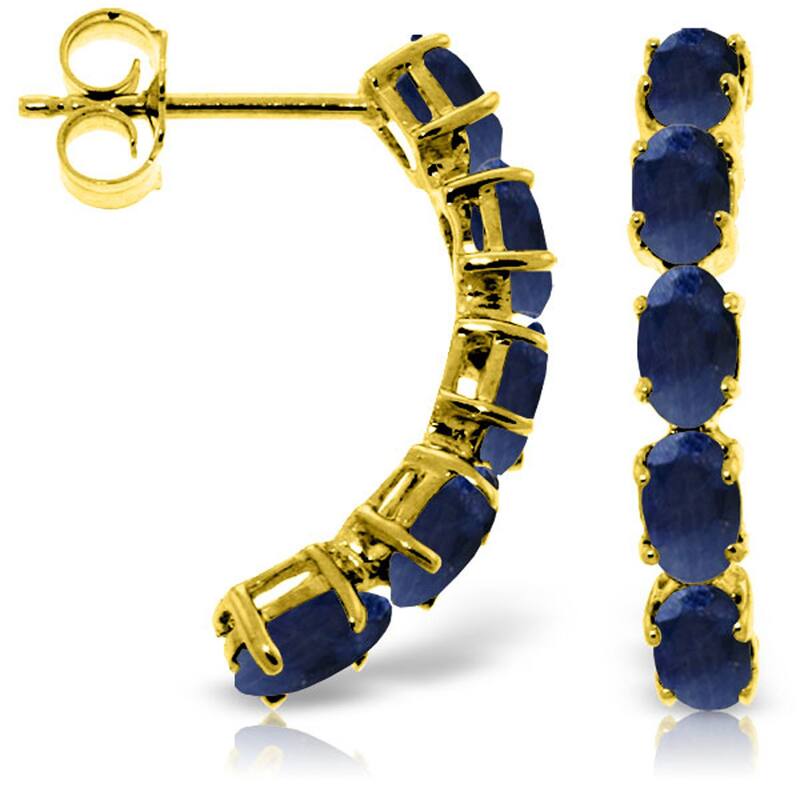 14K Solid Gold Gemstone Stud Earrings with Natural Sapphires - Yellow