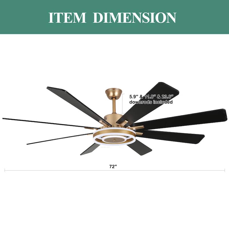Cusp Barn 72" Modern LED Ceiling Fan with Lights and Remote, Reversible 6 Speeds Chandelier Ceiling Fan for Large Room