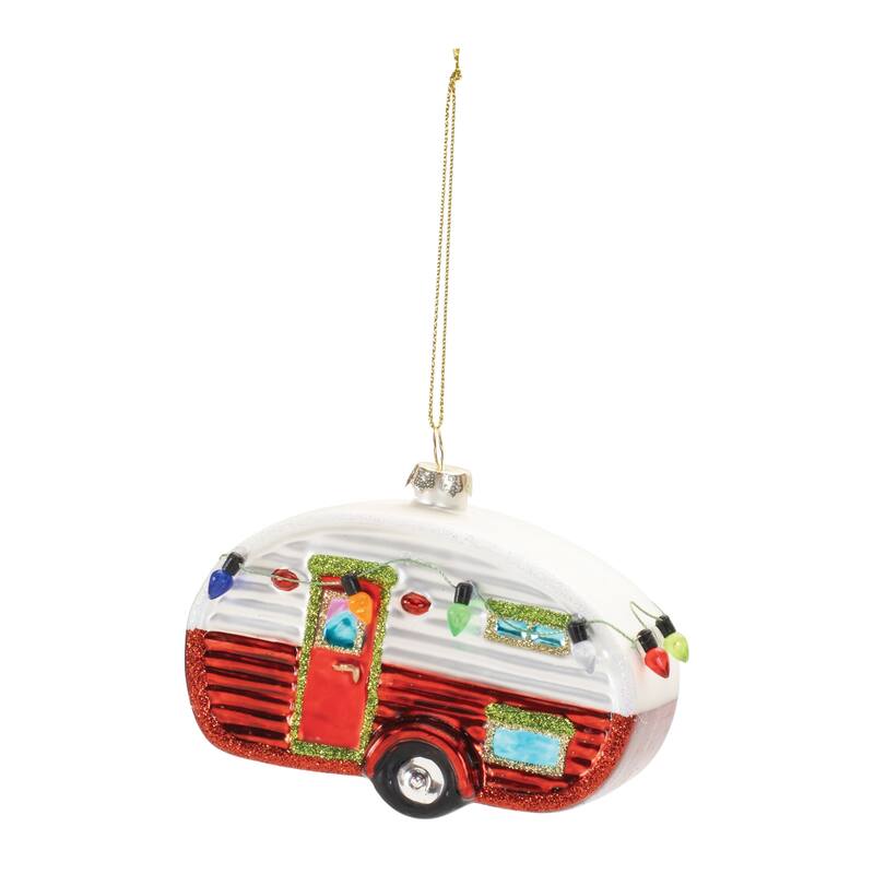 Glittered Glass Camper Ornament (Set of 12) - N/A