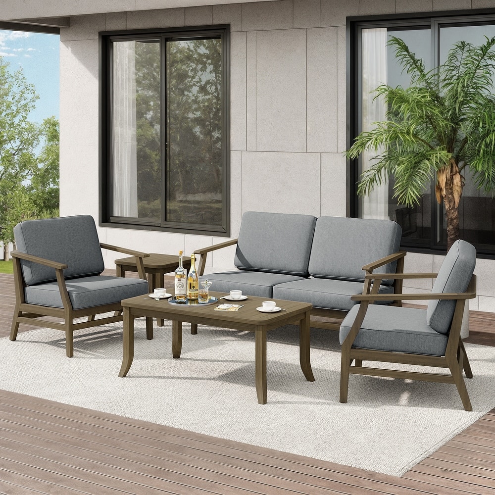 Teak Outdoor Patio Seating Set with Loveseat, Chairs and Tables (5-Piece)