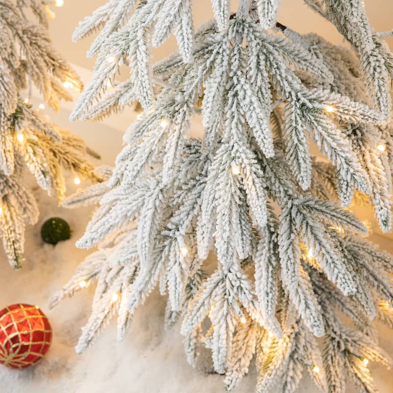 Glitzhome 2ft Pre-Lit Flocked Pine Artificial Christmas Tree With Lights and Timer