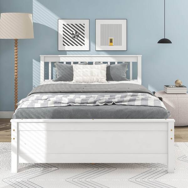 slide 2 of 13, Full Platform Bed with Slatted Headboard, Footboard & Nightstand - Classic Set