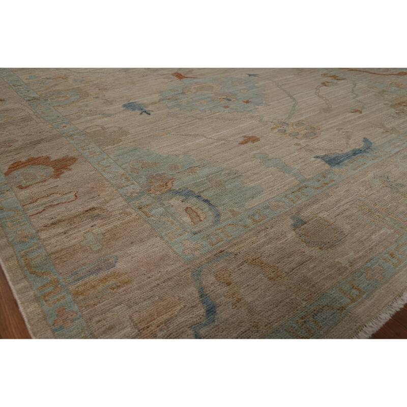 Hand Knotted Oriental 100% Wool Carpet Transitional All-Over Beige & Ivories Oushak Area Rug - 8' 10'' X 6' 2''