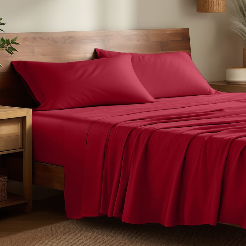 Bare Home Rayon from Bamboo Sheet Set - Deep Pocket - Breathable - Twin XL - Red