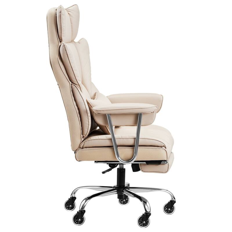 PU Leather Ergonomic Reclining Chair with Footrest & Wheels - 29.1 x 29.1 x 50 inch