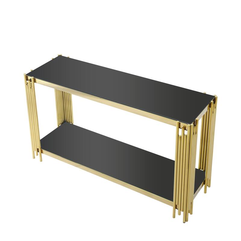 Modern Glass Console Table, 55" Gold Sofa Table w/ Sturdy Metal Frame