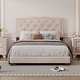 preview thumbnail 15 of 40, Queen Size Velvet Platform Bed with Tufted Headboard and Rivet Design Beige - Full