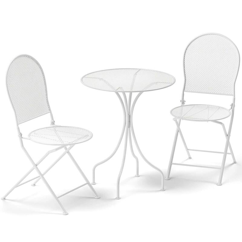 3 PCS Patio Bistro Set Outdoor Dining Table & Folding Chairs Set - White