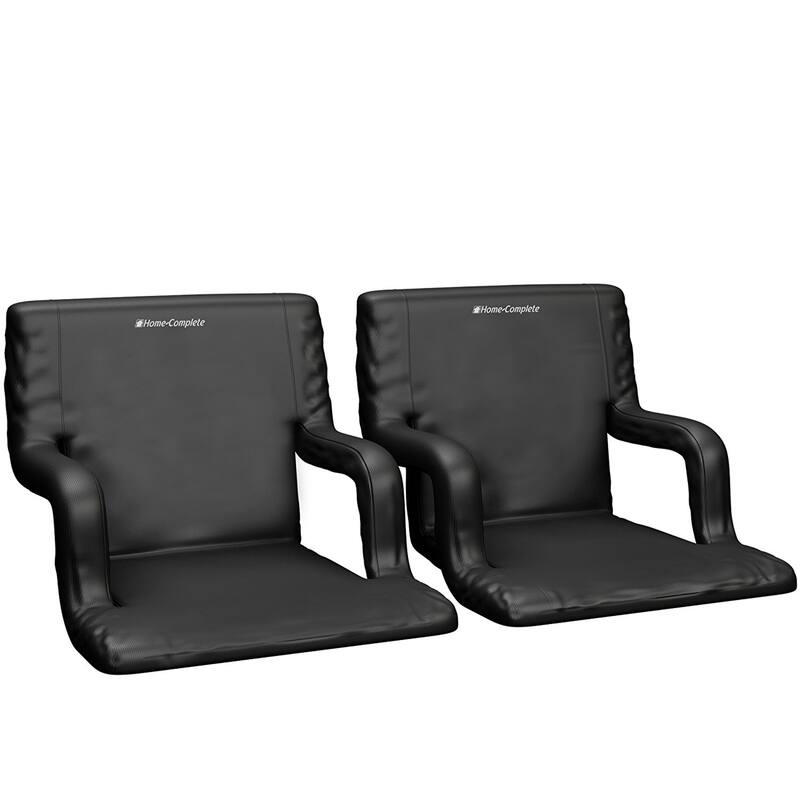 Stadium Seat 2-Pack - Bleacher Cushion Set with Padded Back Support, Armrests, 6 Reclining Positions by Home-Complete - 15.5" x 15.5" x 15.5" - Black
