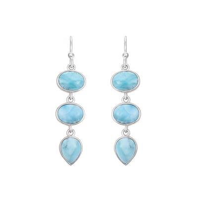 Sky Blue Larimar & Sterling Silver Tiered Drop Earrings