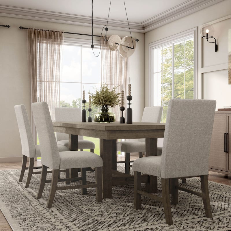 Furniture of America Jusk Rustic Grey Wood 7-Piece Dining Table Set