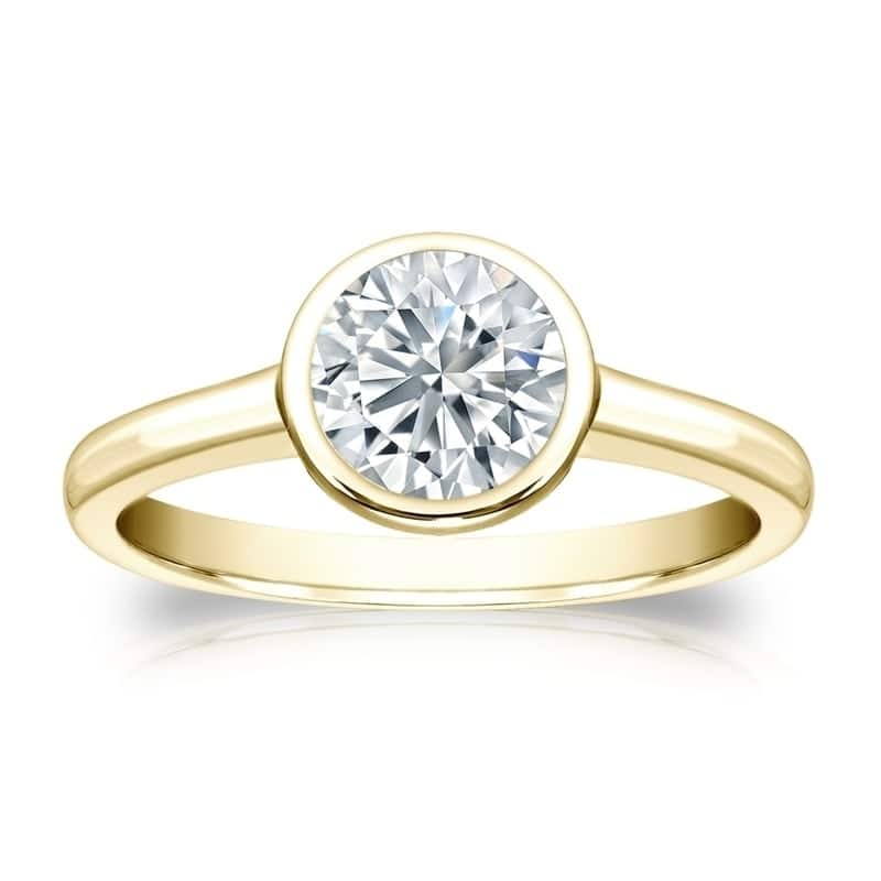 Auriya 14k Gold 1 1/2ctw Solitaire Diamond Engagement Ring Bezel-set GIA Certified - Yellow - 4