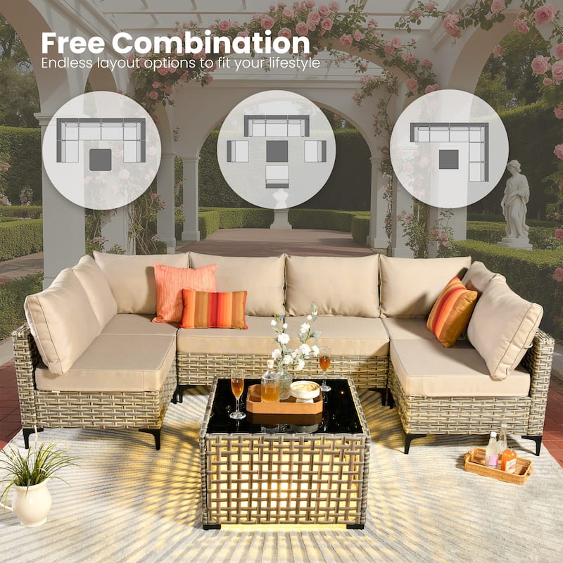 HOOOWOOO 7-piece Rattan Patio Furniture Sectional Set