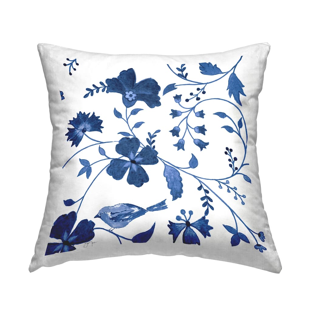 Stupell Swirling Blue Flowers Decorative Printed Throw Pillow Design by Janet Tava