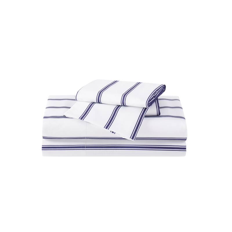 Truly Soft Ticking Stripe 4 Piece Sheet Set - White/Navy - King