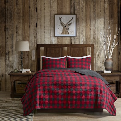 Woolrich Check Red Cotton Percale Printed Quilt Set