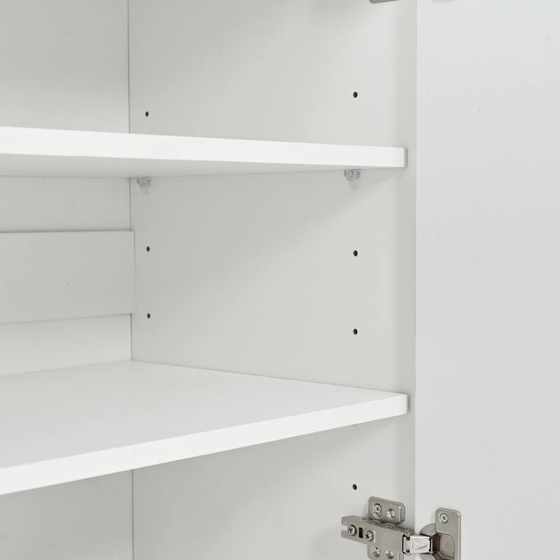 White 62.9" TV Stand with Metal Legs, Adjustable Shelves & Gold Line Doors for TVs Up to 70"
