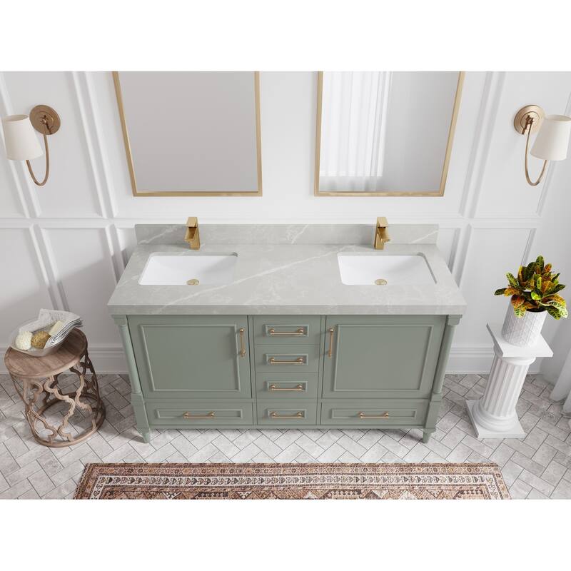 Willow Collections 60 in. W x 22 in. D Aberdeen Double Sink Bathroom Vanity with Countertop - 2" Pearl Gray - Evergreen