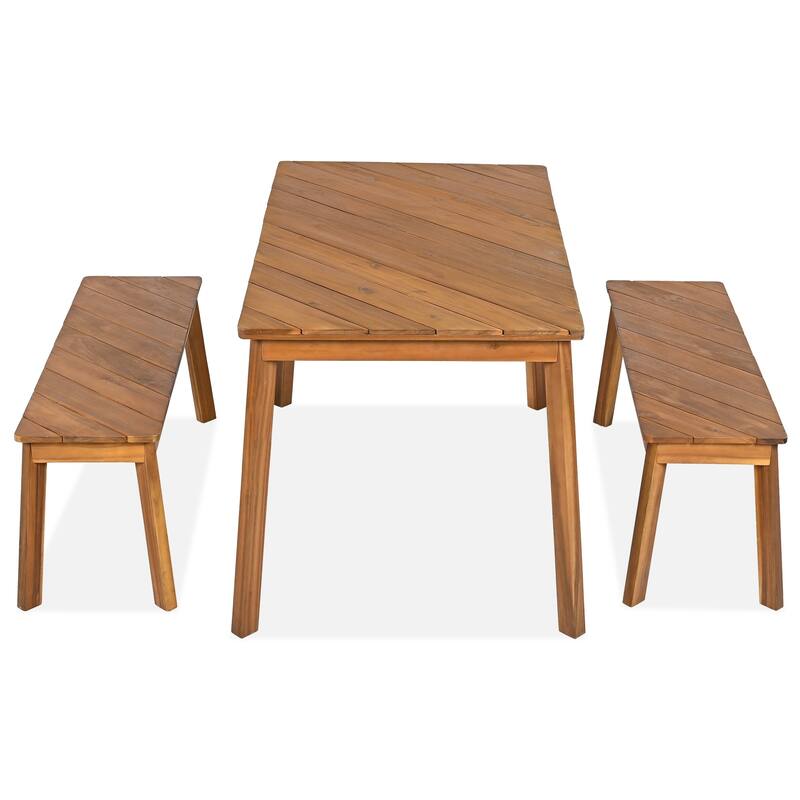 3-Piece Acacia Wood Patio Dining Set with Benches – Indoor & Outdoor Picnic Table