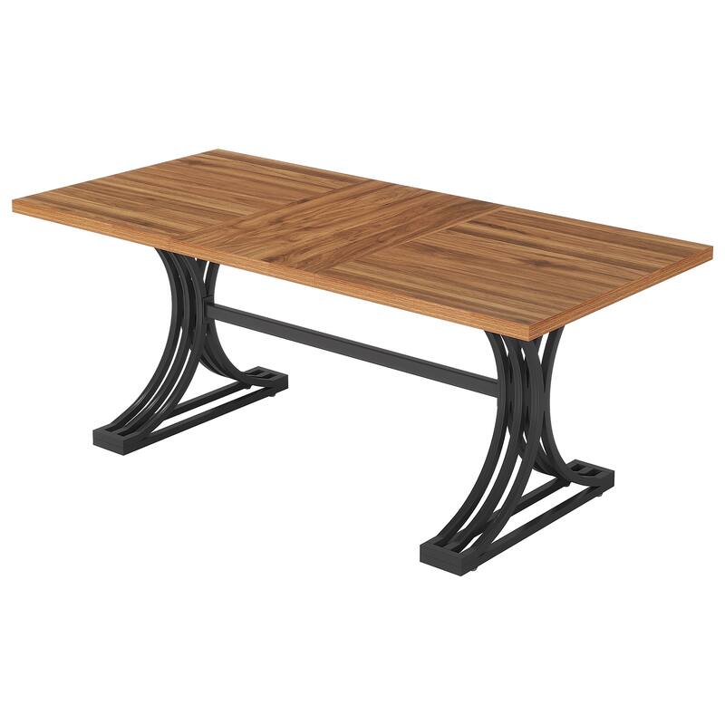 63" Rectangular Dining Table, Modern Kitchen Table with Faux Marble Top for Dining Room