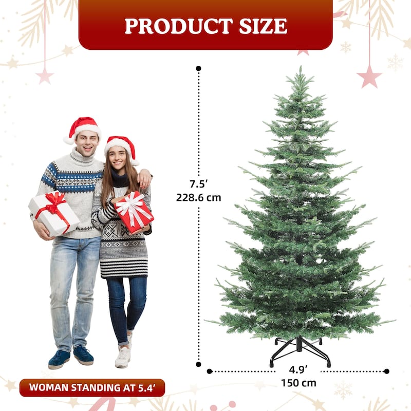 7.5ft Pre-Lit Flocked Artificial Christmas Tree with Glittering Diamond Accents & Multi-Color Lights