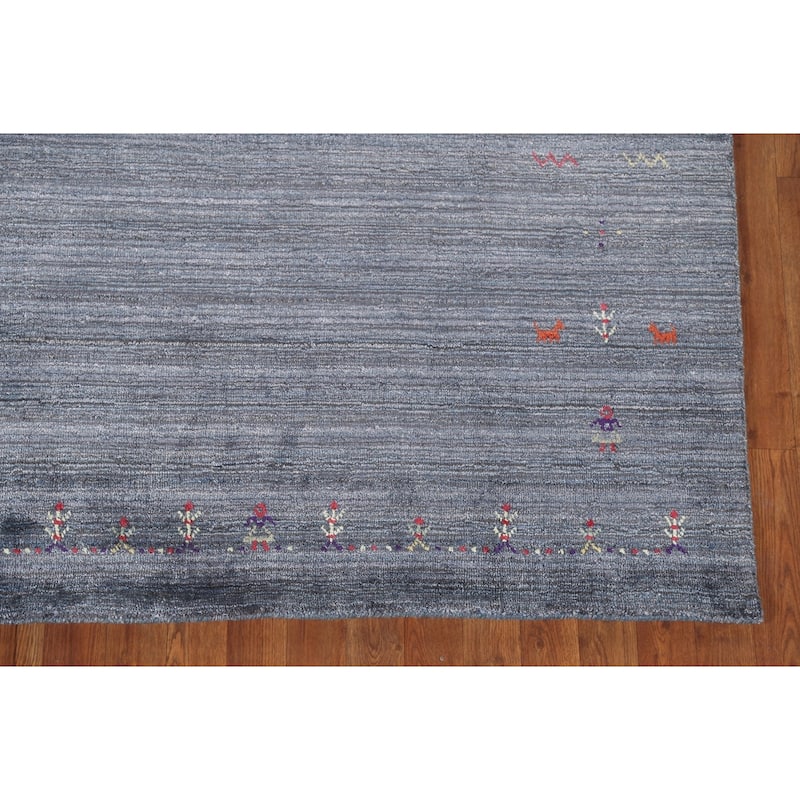 Blue & Gray Gabbeh Oriental Area Rug Handmade Wool Carpet - 6'7" x 9'7"