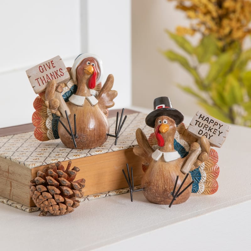 3.75" Resin Thanksgiving Turkey with Metal Feet Tabletop Decor Set