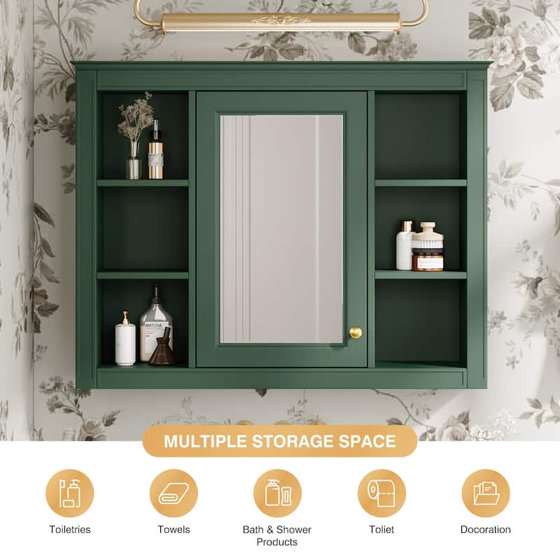 35" x 27.5" Modern Bathroom Medicine Cabinet, Wall Mounted Bathroom Storage Cabinet with Mirror & Shelves (Not Include Vanity )