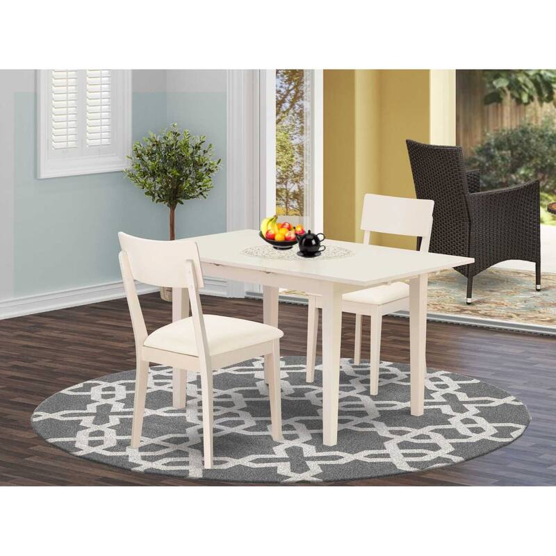 HomeStock 3-Pc Linen White Finish Rectangular Solid Wood Top Dining Table Set