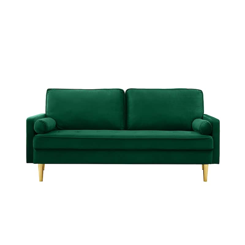 Velvet Loveseat Upholstered Corner Sofa Tufted Couch with 2 Cylindrical Pillow for Living Room 2-seat Armchair