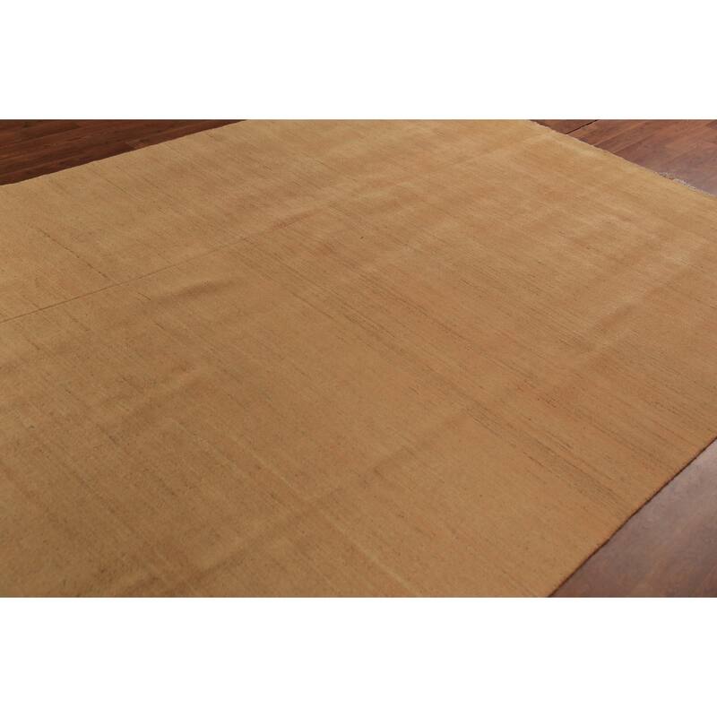 Modern Gabbeh Oriental Area Rug Hand-Knotted Yellow Wool Carpet - 6'6" x 9'10"