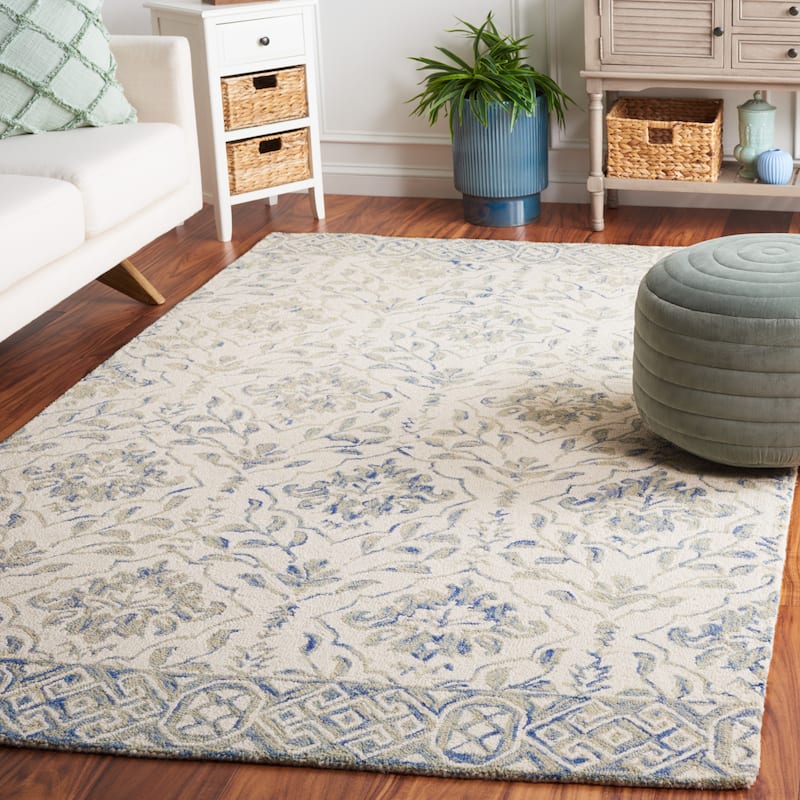 SAFAVIEH Handmade Dip Dye Elvedina Floral Wool Rug - 8' x 10' - Light Blue/Ivory