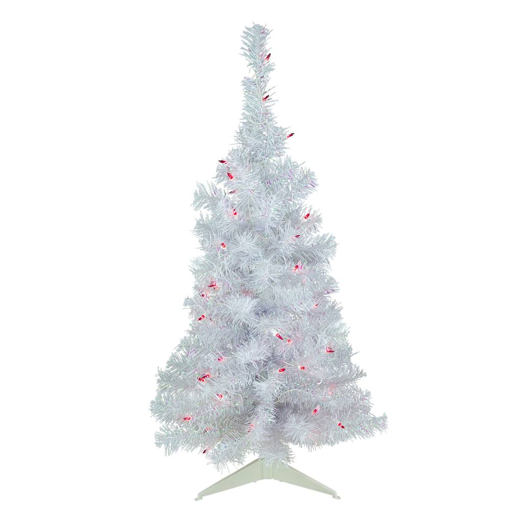 Pre-Lit Medium Rockport White Pine Artificial Christmas Tree - 3' - Pink Lights - 3 Foot