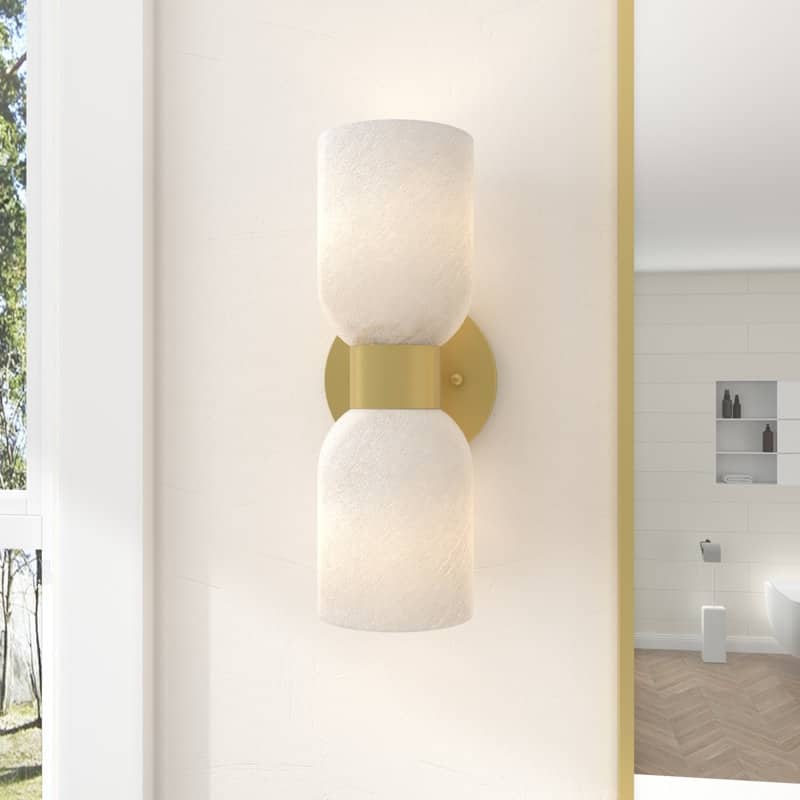 Shuman 2-light Mid-century Modern White Gold Wall Sconce with UL
