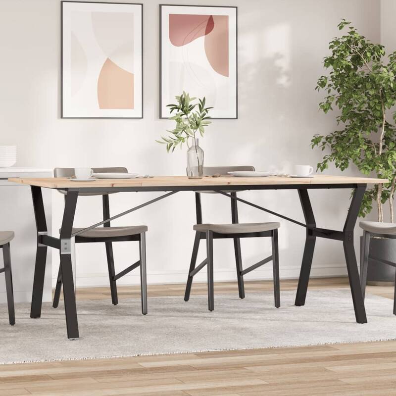 vidaXL Dining Table O-Frame Side Accent Coffee Table Solid Wood Pine and Steel - Brown 35.4 x 70.9 x 29.5