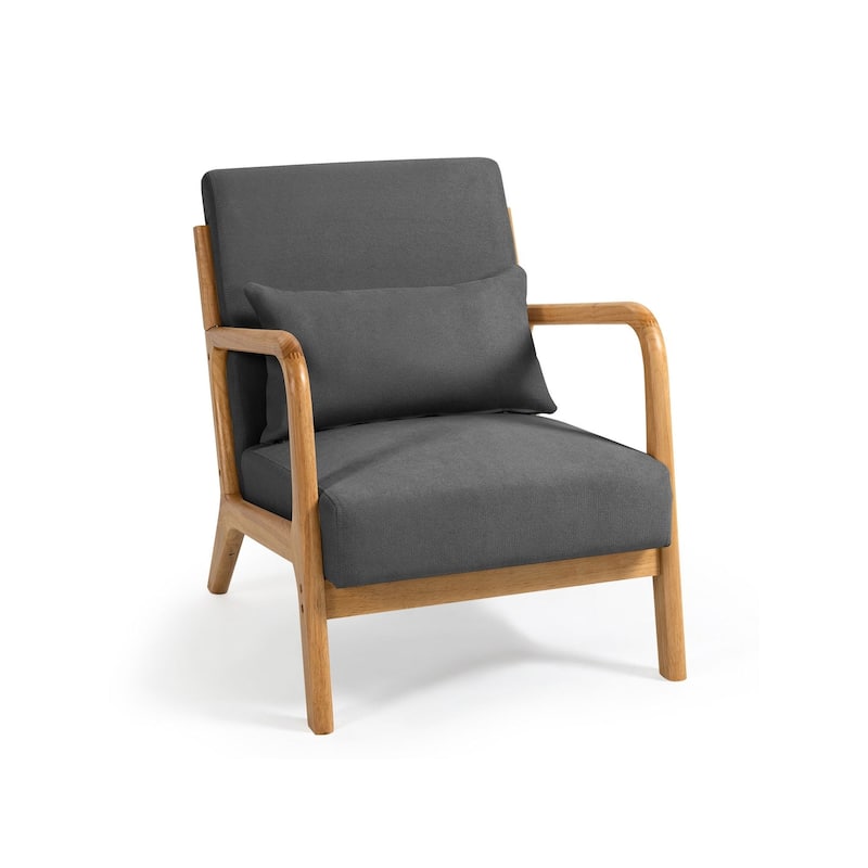 Linen Accent Chair Set of 1 Chairs Included with Solid Wood Armrest and Feet