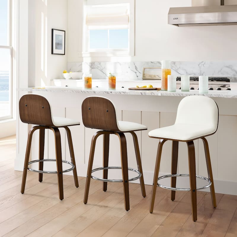 Upholstered Wood Swivel Bar Stools/ Counter Stool - Set of 3 - Cream - Bar Height
