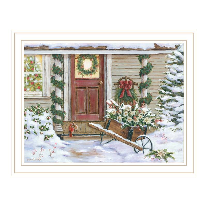 HomeRoots Decorated Holiday Porch White Framed Wall Art