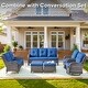 preview thumbnail 8 of 8, Outdoor Glider Loveseat Sofa with Ottoman - Blue cushion - Grey