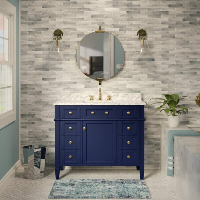 KitchenBathCollection Hailey 42" Bathroom Vanity with Carrara Marble Top - Royal Blue