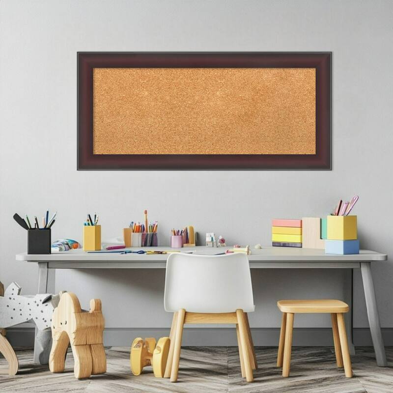 Grand Cherry Narrow Framed Cork Board - Bulletin Board, Organization Board, Pin Board