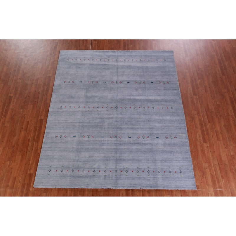 Hand Knotted Oriental 100% Wool Carpet Tribal Animal Pictorial Navy Blue & Blues Gabbeh Area Rug - 9' 9'' X 8' 2''