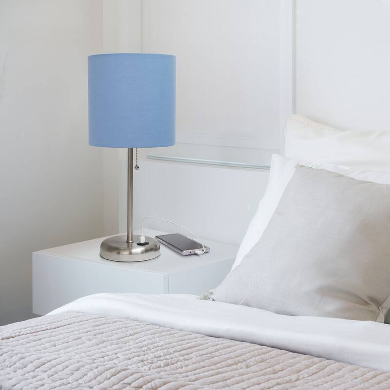 White Stick Lamp with USB charging port and Fabric Shade