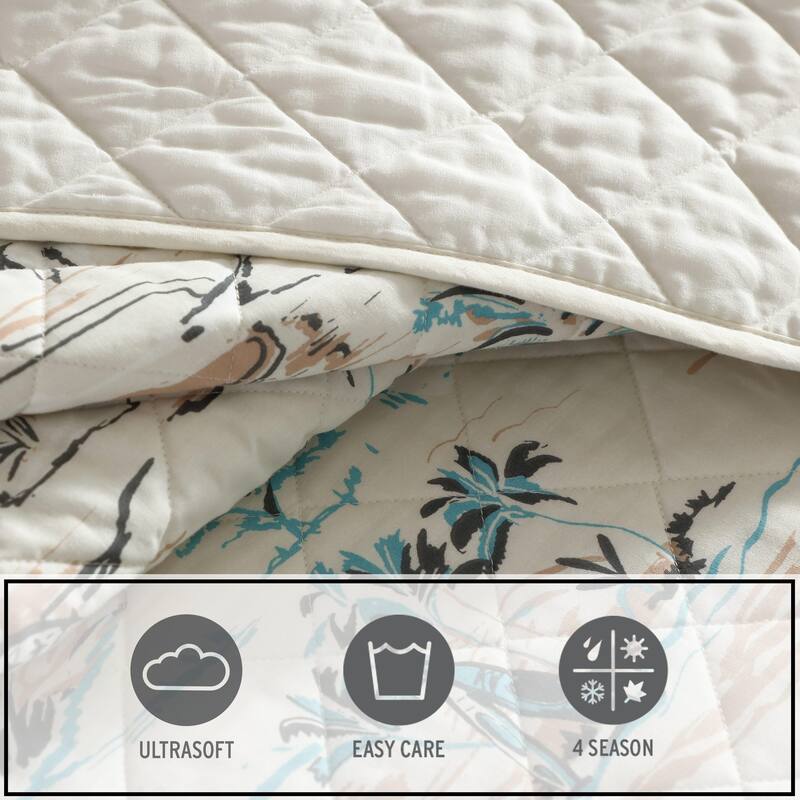 Eddie Bauer Alani Island Conversation Cotton Reversible Beige Quilt Set