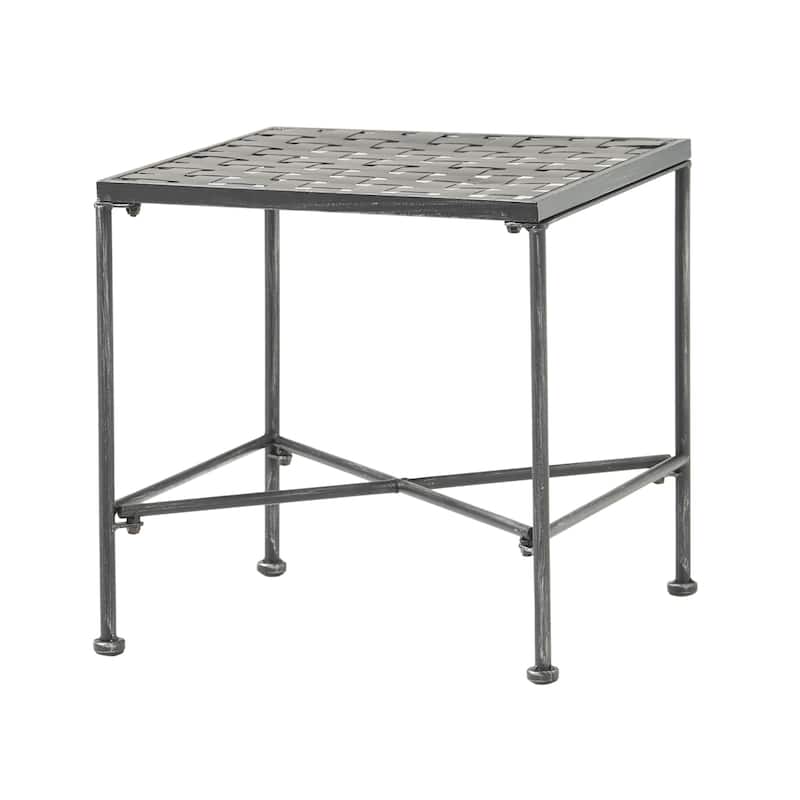 Lucia Side End Table, Black, Silver Outdoor Iron Frame, Square 18 Inch